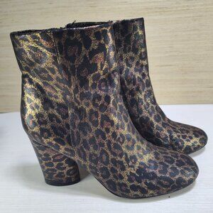 Neiman Marcus Womens Size 6.5 Leopard Animal Print Metallic Boots Shoes